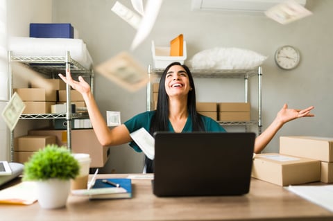 Businesswoman celebrating success