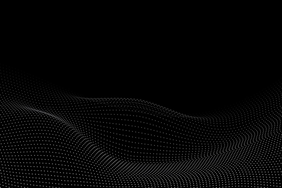 A wave of glowing white dots creates a flowing undulating pattern representing data flow