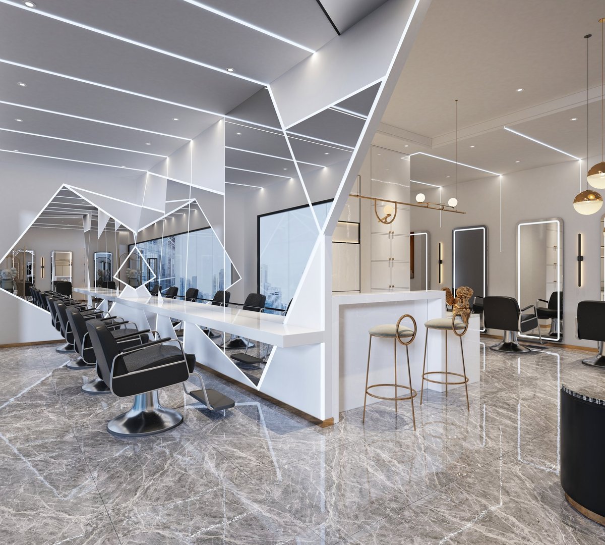 Luxury barber salon interior with modern elegant design